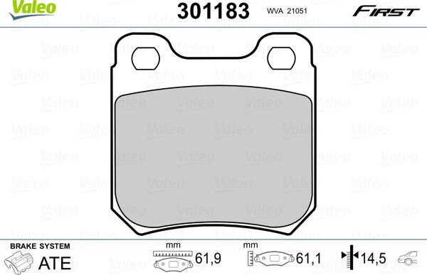 Valeo 301183 - Brake Pad Set, disc brake parts5.com