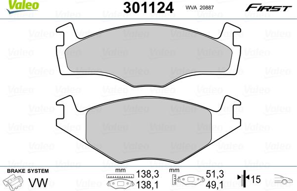 Valeo 301124 - Bremsbelagsatz, Scheibenbremse parts5.com