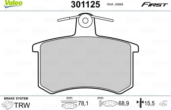 Valeo 301125 - Jarrupala, levyjarru parts5.com