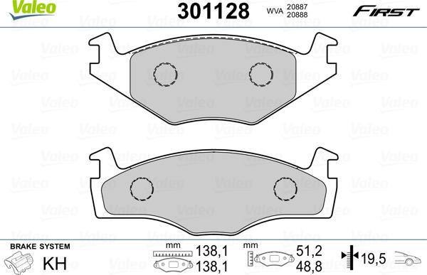 Valeo 301128 - Fékbetétkészlet, tárcsafék parts5.com