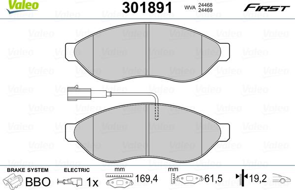 Valeo 301891 - Σετ τακάκια, δισκόφρενα parts5.com