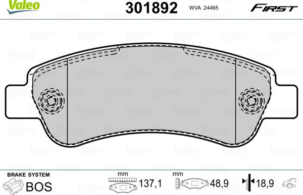 Valeo 301892 - Komplet kočnih obloga, disk kočnica parts5.com