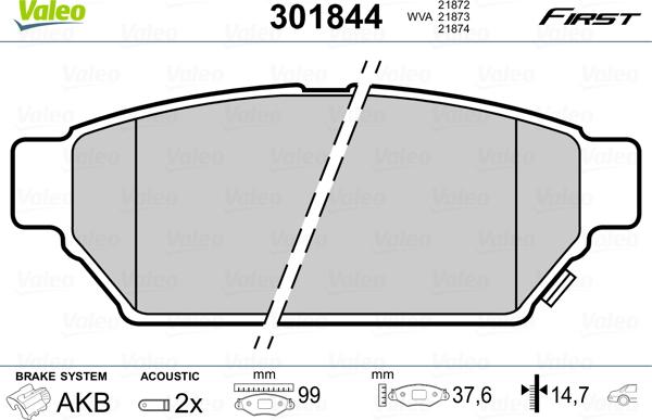 Valeo 301844 - Komplet zavornih oblog, ploscne (kolutne) zavore parts5.com