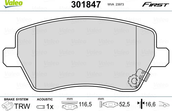 Valeo 301847 - Juego de pastillas de freno parts5.com