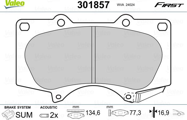 Valeo 301857 - Fren balata seti, diskli fren parts5.com