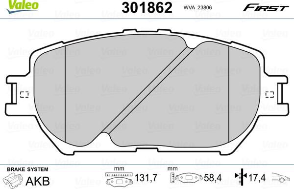 Valeo 301862 - Fren balata seti, diskli fren parts5.com