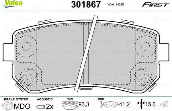 Valeo 301867 - Brake Pad Set, disc brake parts5.com