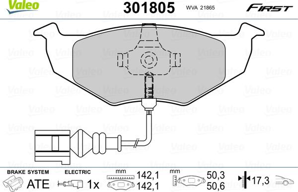 Valeo 301805 - Sada brzdových platničiek kotúčovej brzdy parts5.com