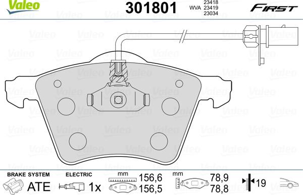 Valeo 301801 - Set placute frana,frana disc parts5.com