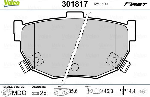 Valeo 301817 - Kit de plaquettes de frein, frein à disque parts5.com