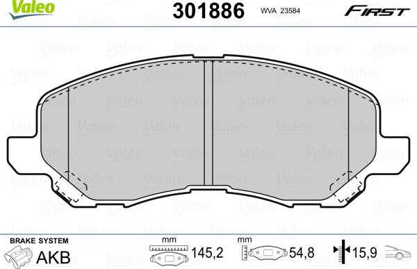 Valeo 301886 - Fékbetétkészlet, tárcsafék parts5.com