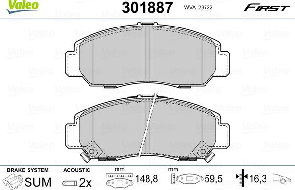 Valeo 301887 - Brake Pad Set, disc brake parts5.com