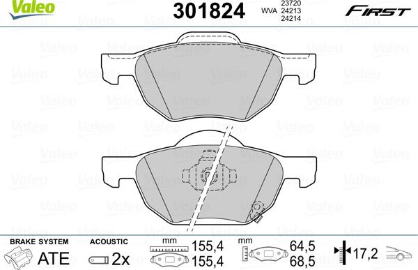 Valeo 301824 - Komplet pločica, disk-kočnica parts5.com