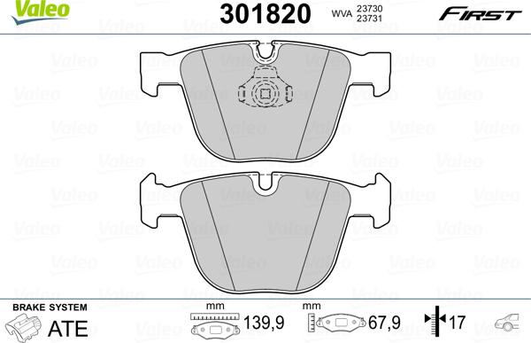 Valeo 301820 - Juego de pastillas de freno parts5.com