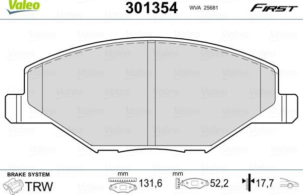 Valeo 301354 - Σετ τακάκια, δισκόφρενα parts5.com