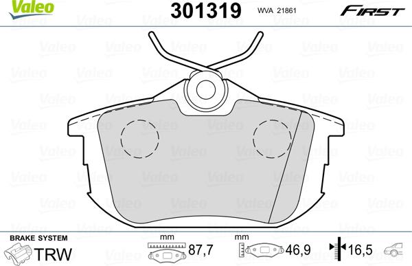 Valeo 301319 - Komplet zavornih oblog, ploscne (kolutne) zavore parts5.com