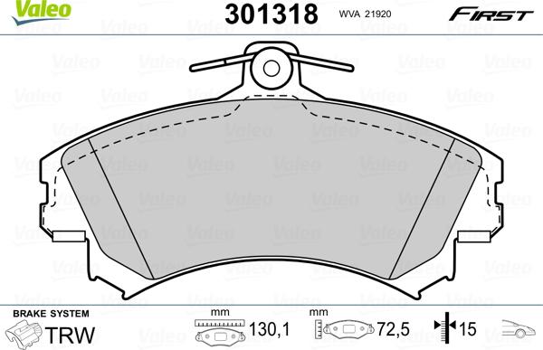 Valeo 301318 - Brake Pad Set, disc brake parts5.com