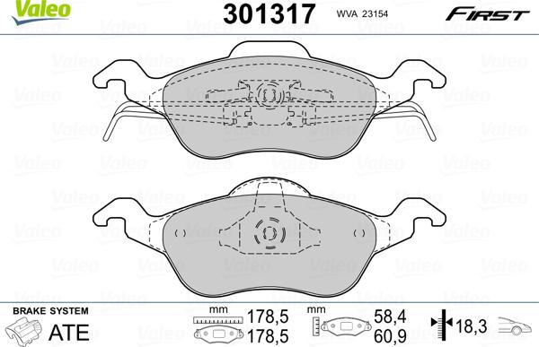 Valeo 301317 - Brake Pad Set, disc brake parts5.com