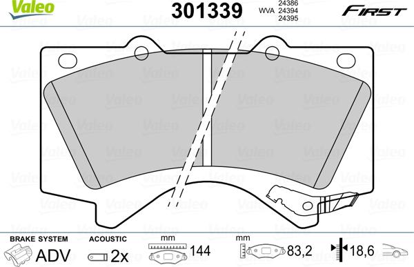 Valeo 301339 - Juego de pastillas de freno parts5.com