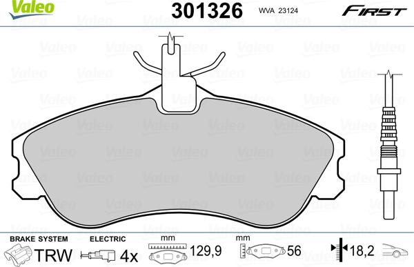 Valeo 301326 - Sada brzdových destiček, kotoučová brzda parts5.com