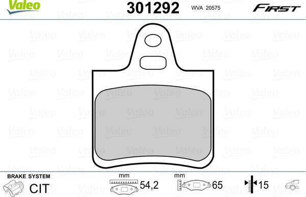 Valeo 301292 - Zestaw klocków hamulcowych, hamulce tarczowe parts5.com