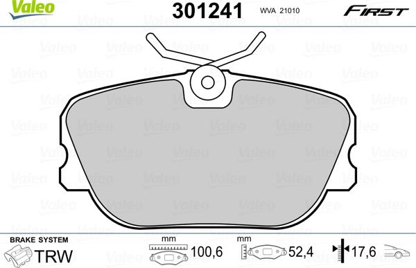 Valeo 301241 - Juego de pastillas de freno parts5.com