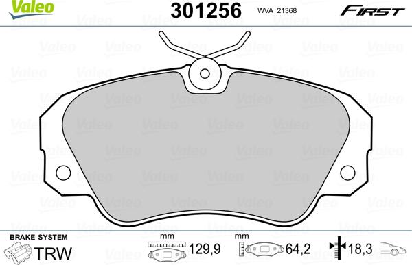 Valeo 301256 - Komplet kočnih obloga, disk kočnica parts5.com