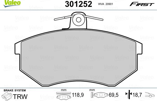 Valeo 301252 - Jarrupala, levyjarru parts5.com