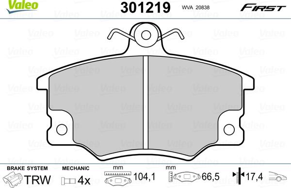 Valeo 301219 - Juego de pastillas de freno parts5.com