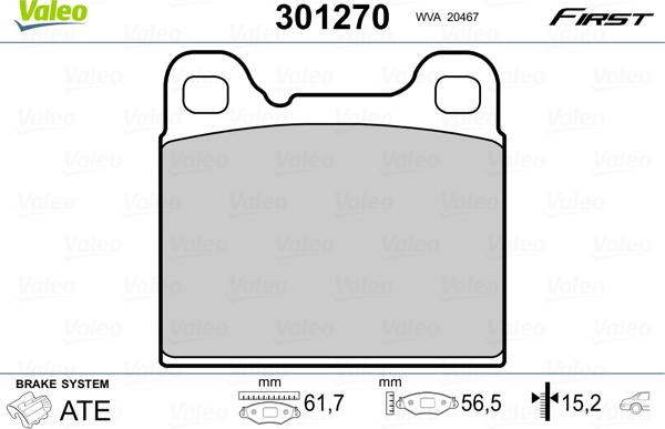 Valeo 301270 - Kit de plaquettes de frein, frein à disque parts5.com