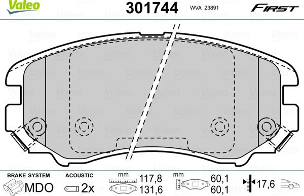 Valeo 301744 - Juego de pastillas de freno parts5.com