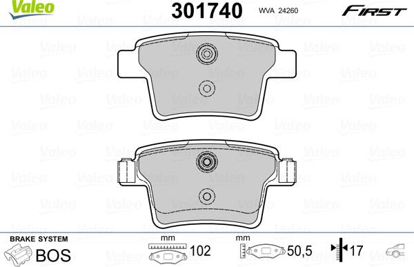 Valeo 301740 - Тормозные колодки, дисковые, комплект parts5.com