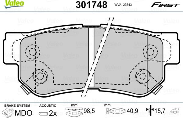 Valeo 301748 - Комплект спирачно феродо, дискови спирачки parts5.com