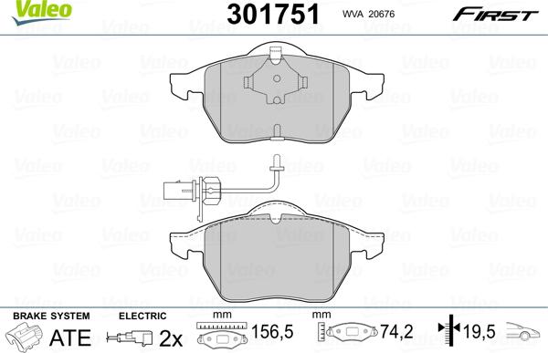 Valeo 301751 - Kit de plaquettes de frein, frein à disque parts5.com