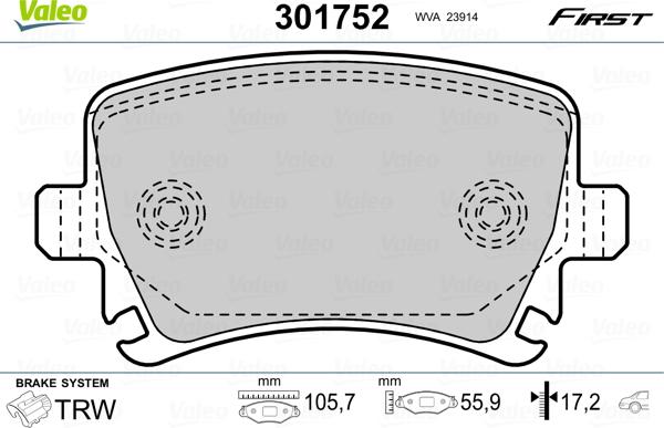 Valeo 301752 - Комплект спирачно феродо, дискови спирачки parts5.com