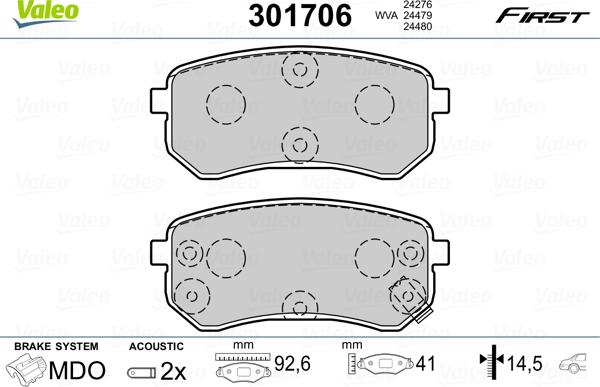 Valeo 301706 - Juego de pastillas de freno parts5.com