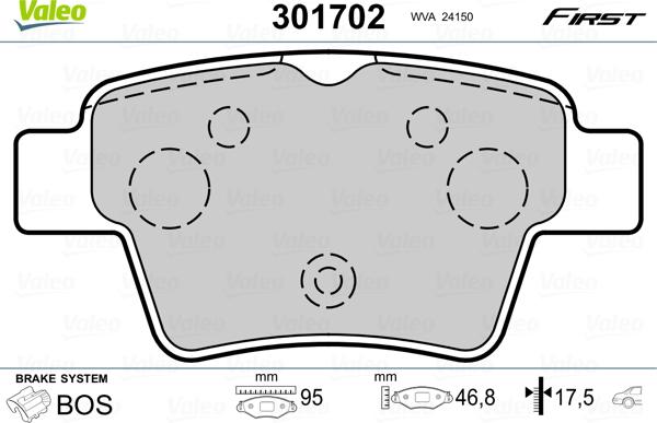 Valeo 301702 - Brake Pad Set, disc brake parts5.com