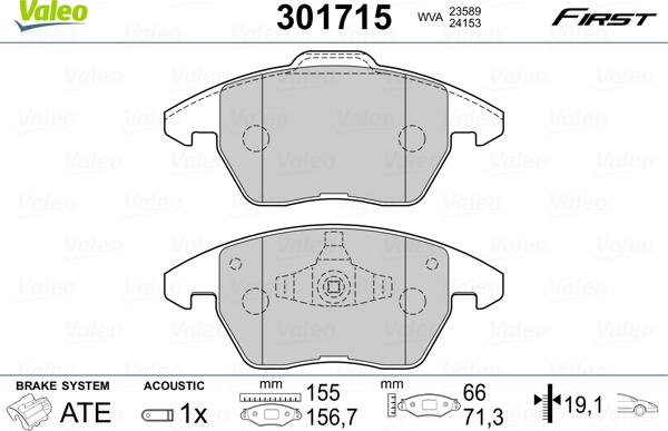 Valeo 301715 - Bremsbelagsatz, Scheibenbremse parts5.com