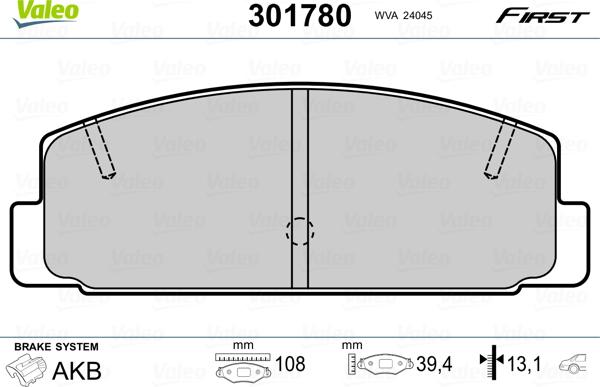 Valeo 301780 - Juego de pastillas de freno parts5.com