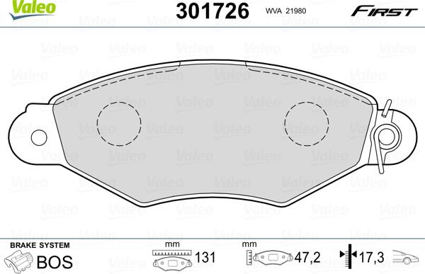 Valeo 301726 - Juego de pastillas de freno parts5.com