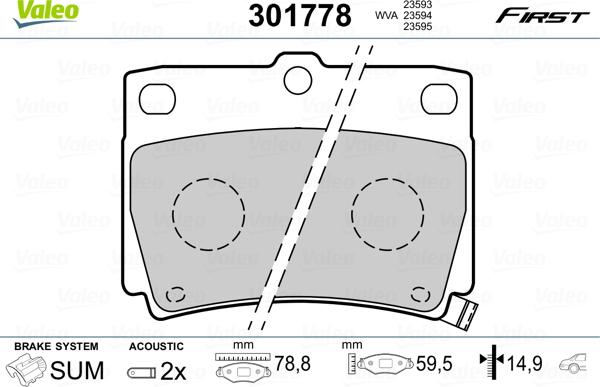 Valeo 301778 - Brake Pad Set, disc brake parts5.com