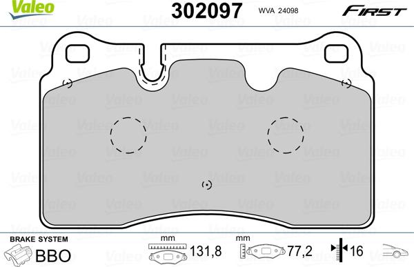 Valeo 302097 - Σετ τακάκια, δισκόφρενα parts5.com