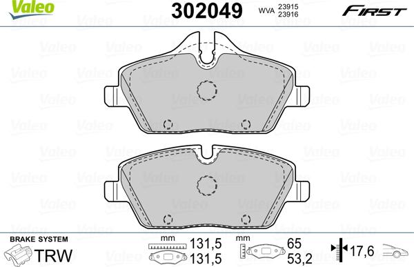 Valeo 302049 - Juego de pastillas de freno parts5.com