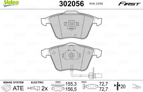 Valeo 302056 - Komplet pločica, disk-kočnica parts5.com