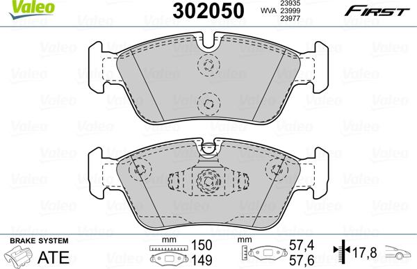 Valeo 302050 - Juego de pastillas de freno parts5.com