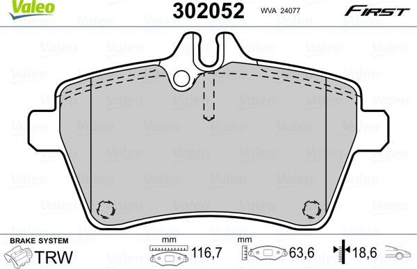 Valeo 302052 - Sada brzdových platničiek kotúčovej brzdy parts5.com