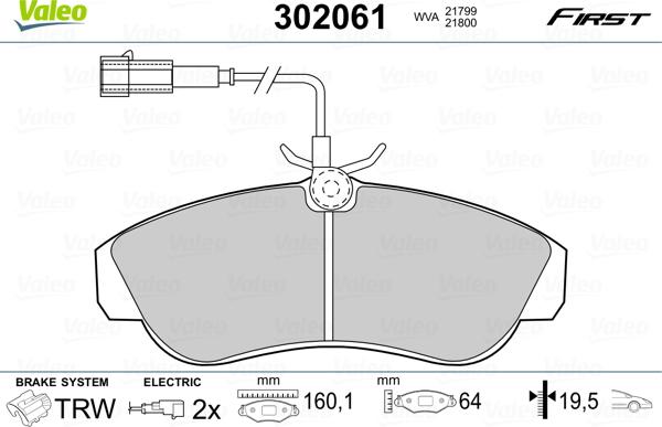 Valeo 302061 - Комплект спирачно феродо, дискови спирачки parts5.com