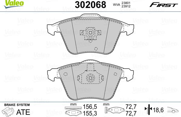 Valeo 302068 - Piduriklotsi komplekt,ketaspidur parts5.com