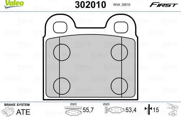 Valeo 302010 - Komplet kočnih obloga, disk kočnica parts5.com