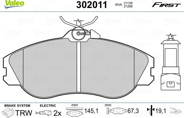 Valeo 302011 - Juego de pastillas de freno parts5.com